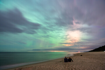 aurora borealis, northern lights above baltic sea in poland, stegna, october 2024