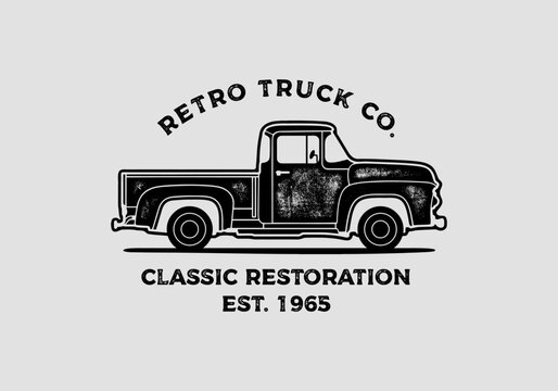 Vector illustration of Vintage truck Car Illustration for Classic Garage or Automotive Custom Retro 