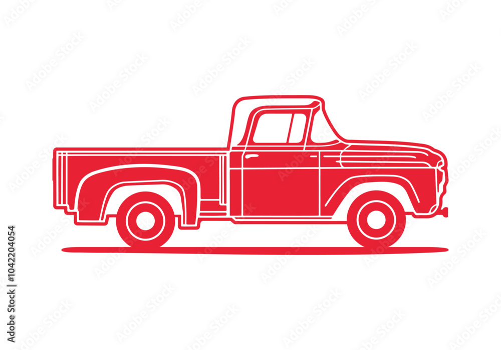 Wall mural line art profile of a classic truck from the 50s