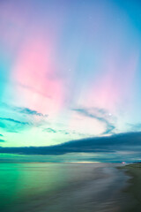 aurora borealis, northern lights above baltic sea in poland, stegna, october 2024