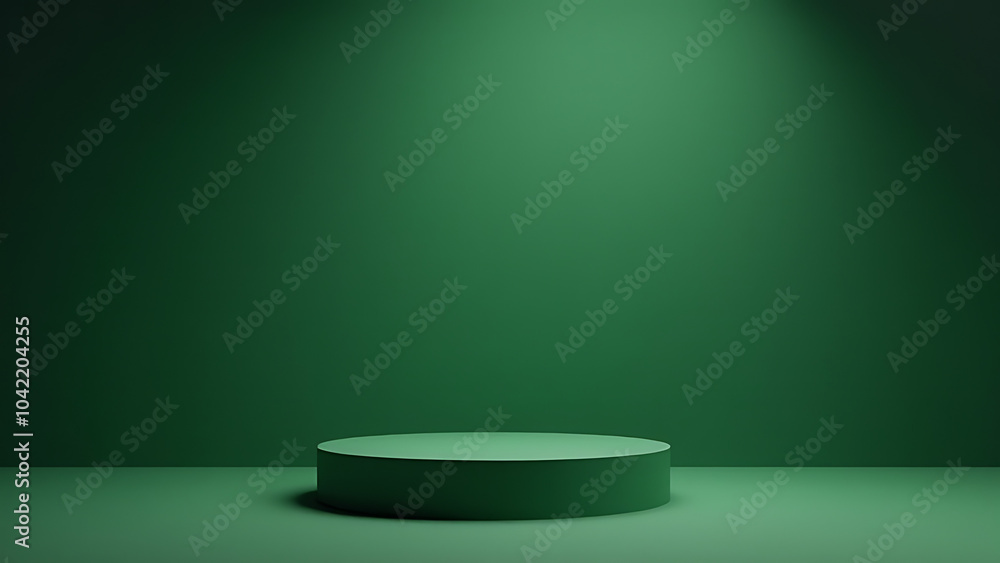 Poster modern product display mockup features a dark green background and 3d podium for a showroom showcase