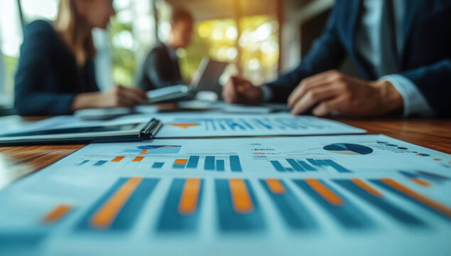 Business Professionals Analyzing Data Reports