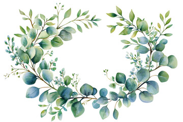 Stunning Watercolor Foliage Border Frame Design Featuring Soft Green Leaves, Perfect For Invitations, Wedding Designs, Nature-Themed Projects, And Elegant Stationery With Transparent Background