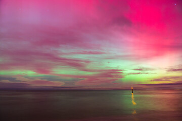 aurora borealis, northern lights above baltic sea in poland, stegna, october 2024