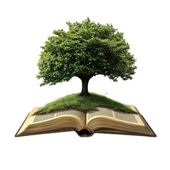 open book with a tree on a transparent background