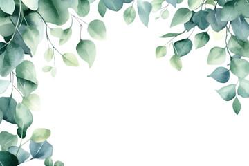 Watercolor Leaf Border Frame Design Featuring Soft Greenery, Perfect For Invitations, Nature-Themed Designs, Stationery, And Backgrounds With A Seamless Transparent Background