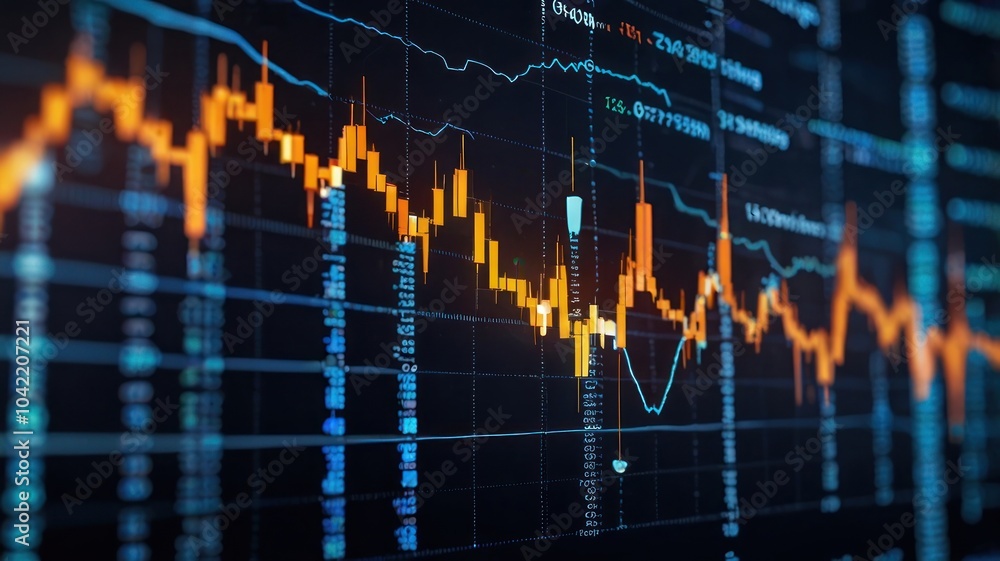 Poster a close-up of a stock market chart on a computer screen. the chart shows the fluctuations of a stock