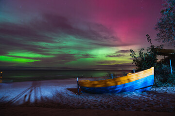 aurora borealis, northern lights in poland, stegna, baltic sea