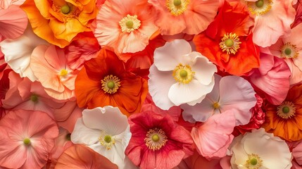 Fototapeta premium Vibrant Poppy Flower Arrangement in Shades of Orange, Pink, and White, Perfect for Floral Art, Nature-Inspired Decor, and Botanical Photography