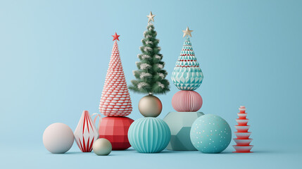 Beautiful abstract Christmas celebration installation on a cozy flat background. Winter postcard concept.
