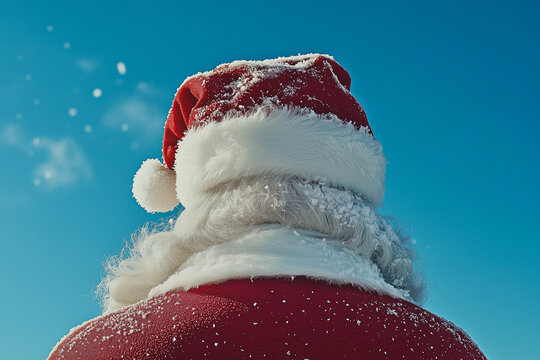 Abstract backhead of Santa watching into a bright future. Comming year concept.