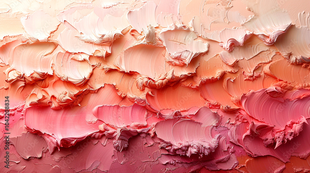 Poster a tranquil blend of soft pinks and corals created with textured palette knife strokes