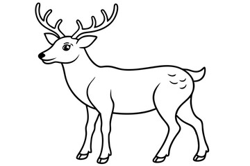 Deer line art vector, Christmas reindeer outline vector illustration