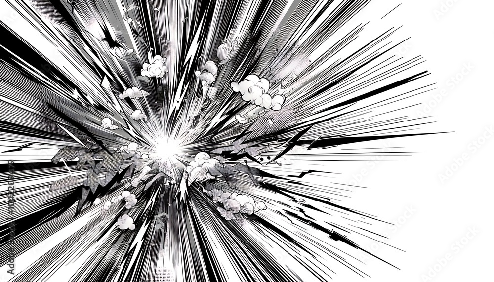 Poster explosive energy with bright flashes and dynamic lines creating the feeling of a powerful explosion 