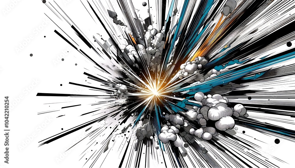 Poster an explosion of colors and lines, creating a dynamic abstract composition with vibrant hues and geom