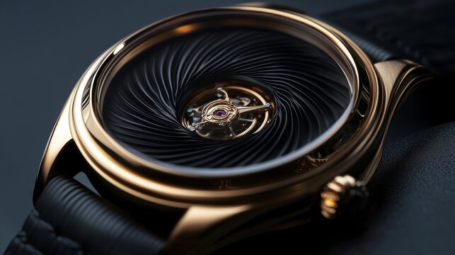 Twisted black watch face of an antique bronze watch representing a time infinity concept. 