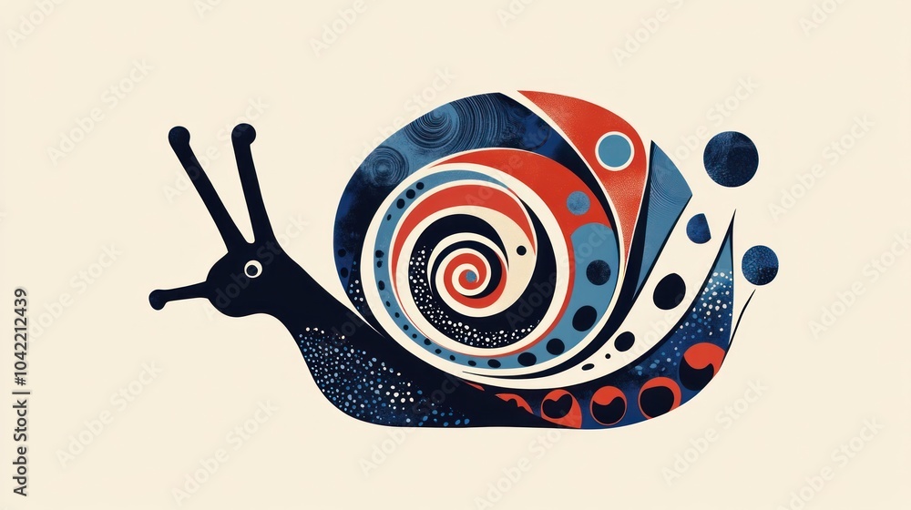 Poster abstract snail illustration with colorful patterns and swirls.