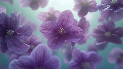 Delicate purple flowers hanging gracefully against a softly lit background in a serene setting