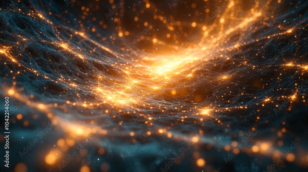 Aufkleber A stunning display of a cosmic landscape features glowing particles interconnected in a vast, dark universe. The vibrant colors create a mesmerizing effect of depth and motion.
