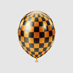 3D Black Orange balloon. Realistic glossy balloons. Checkered pattern.