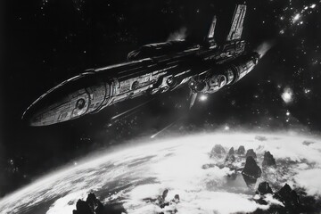 Obraz premium a giant starship flies towards the earth