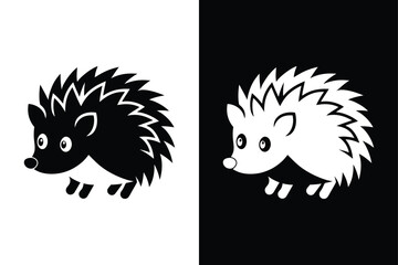 Stylish Hedgehog Silhouettes, Simple Vector Icons in Black and White background.