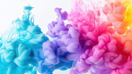 Obraz premium Colorful ink swirling in water, vibrant hues blending together, creating a captivating and dynamic visual display, showcasing fluid motion and mesmerizing patterns.