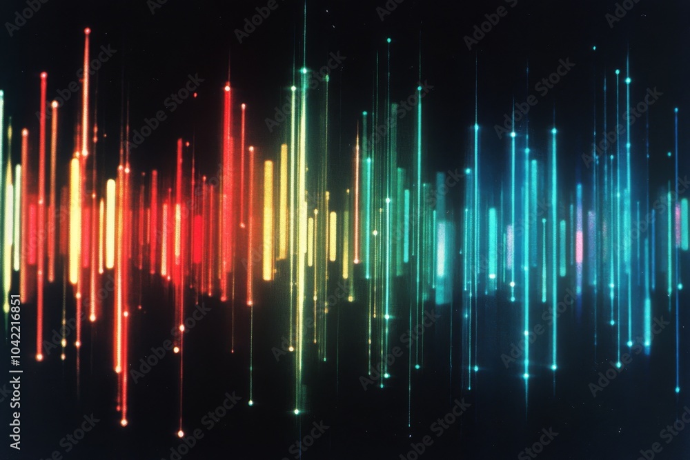 Poster vibrant sound wave representation showing diverse frequencies and amplitudes dynamically