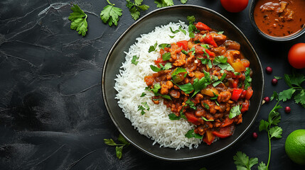 Delicious Indian Cuisine Spread with Rice and Curries