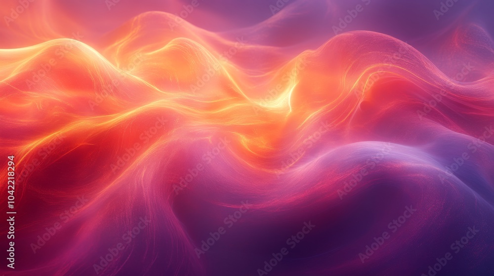 Poster a mesmerizing display of colorful abstract waves flows gracefully in hues of orange, purple, and pin