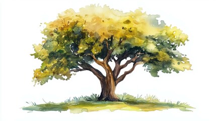 Fototapeta premium Vibrant watercolor tree with autumn leaves on white background