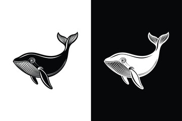 Blue whale logo icon silhouette vector icon design on white background.
