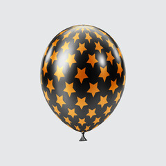 3D Black Orange balloon. Realistic glossy balloons. Star pattern.