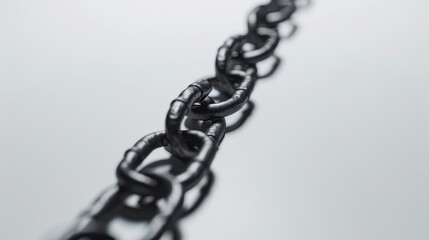 Fototapeta premium Close-up of black metal chain link on light background