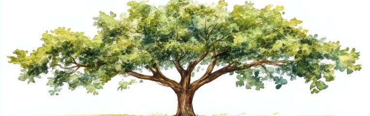 Fototapeta premium A large, lush green tree with wide branches on a sunny day
