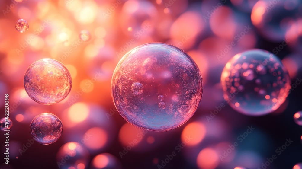Aufkleber Bubbles of varying sizes drift through a vibrant scene filled with luminous colors, creating a dreamy effect that evokes a sense of wonder and tranquility.