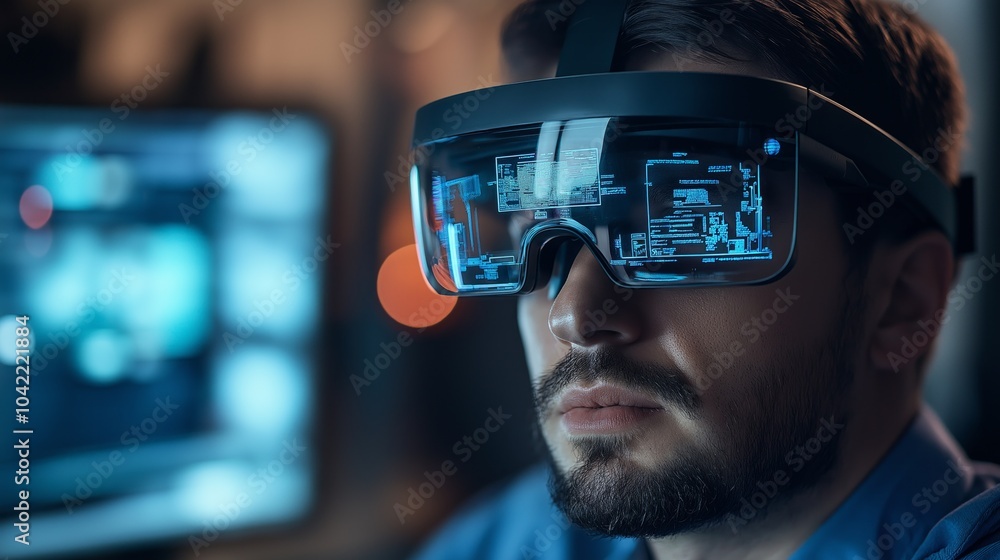 Aufkleber augmented reality developer wears smart glasses in a dynamic work environment