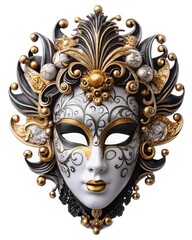 Naklejka premium Elegant Venetian masquerade mask with gold and black intricate details design