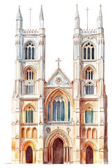 Fototapeta premium PNG Architecture illustration watercolor cathedral.