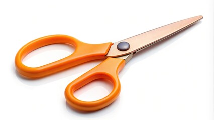 Reflected orange handheld scissors open isolated on white background