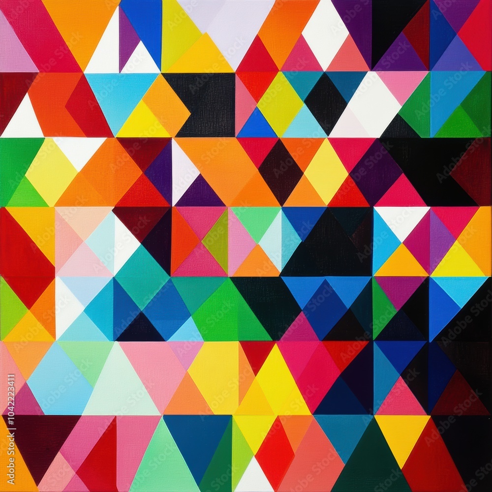 Aufkleber this artwork displays an intricate arrangement of triangular patterns, bursting with vibrant colors 