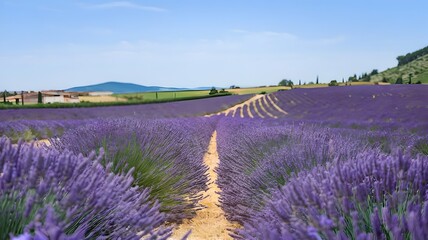 Obraz premium a lavender field with a purple and white trail in the middle.