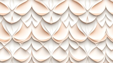A visually appealing pattern features rose-pink lotus flowers sculpted in bas-relief, combined with soft red elements against a cream-white backdrop SEAMLESS PATTERN