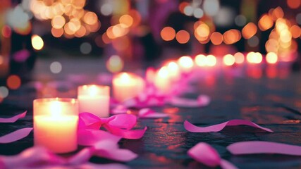 A beautiful arrangement of candles and rose petals creates a magical atmosphere at dusk