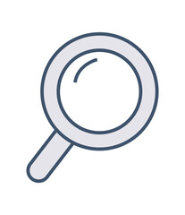 A simple magnifying glass with a blue outline and white interior. Ideal for search, research, exploration, investigation, and inspection. Minimalist vector in modern flat style