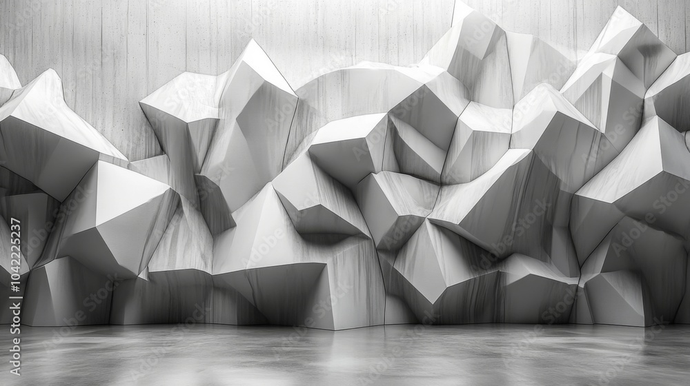 Poster a striking wall sculpture with angular, geometric forms creates an intriguing visual contrast agains