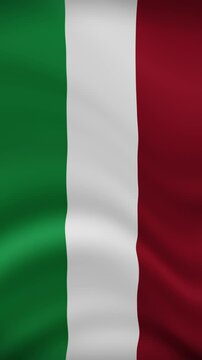 Italy Waving Flag in Vertical Orientation. Realistic Flag Animation. Seamless Loop Background.