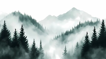 Fototapeta premium Autumn mountains shrouded in fog, with golden and red leaves on the trees, perfect for tranquil and reflective stock landscape photography.