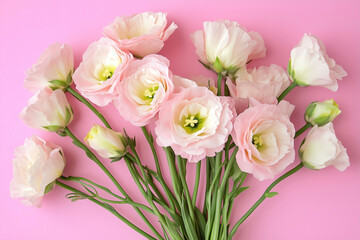 Delicate pink flowers arranged gracefully against a soft pink background, perfect for spring-themed decor or celebration arrangements. Generative AI