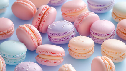 Obraz premium Delicate pastel macarons in various colors create delightful scene